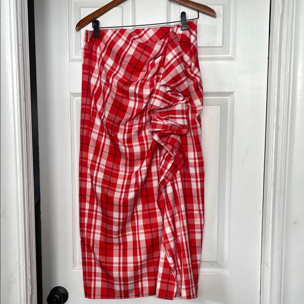 J. Crew Collection Red PlaidRuched skirt Sz 8